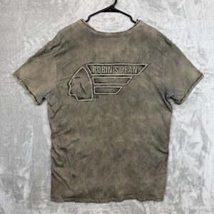 Robins Jean Mens 2XL Gray Acid Wash Crystal Studded Graphic T-Shirt Made in USA